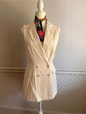 Sleeveless Double-Breasted Cream Blazer Vest